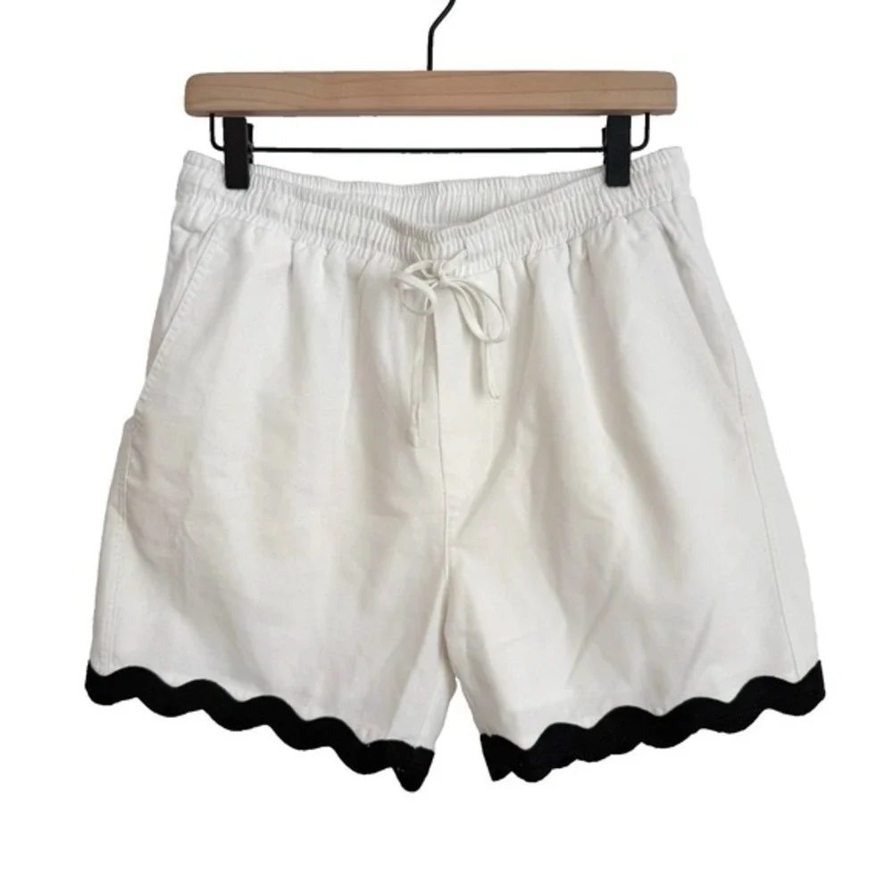Runaway The Label‎ White Linen Shorts Scallop Hem Women's M High Waist Summer